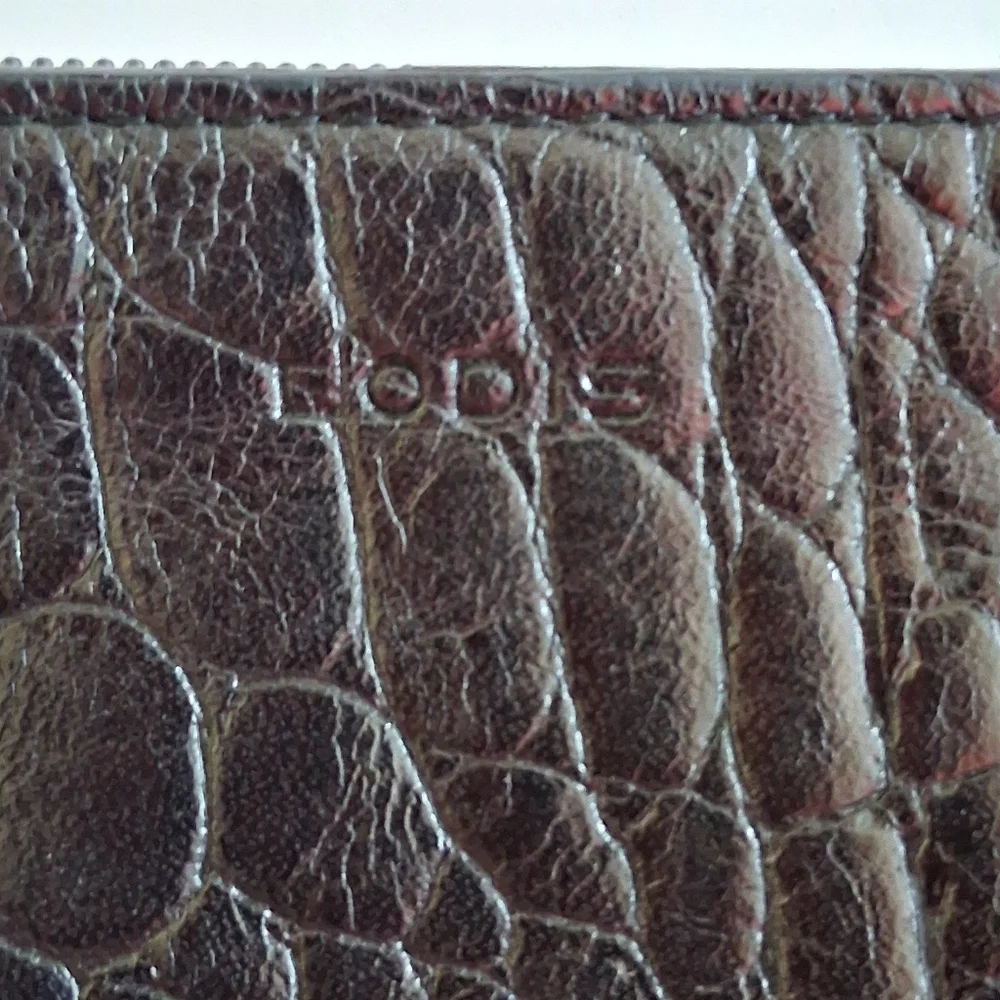 Lodis Crocodile Embossed Leather Wristlet Clutch Black